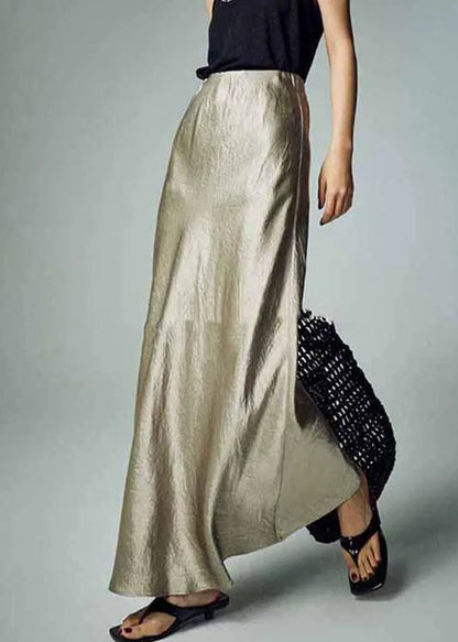 Simple Grey High Waist Silk Skirt Summer