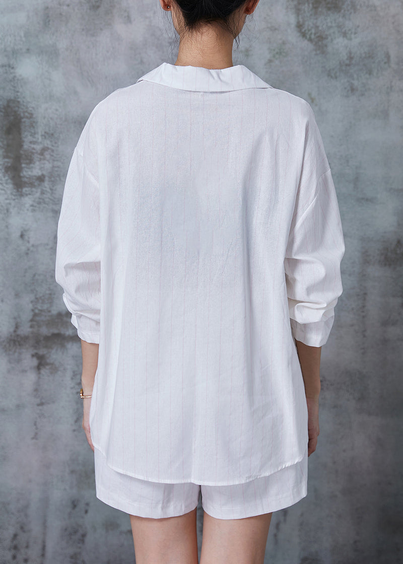 White Embroidered Linen Two-piece Set Summer