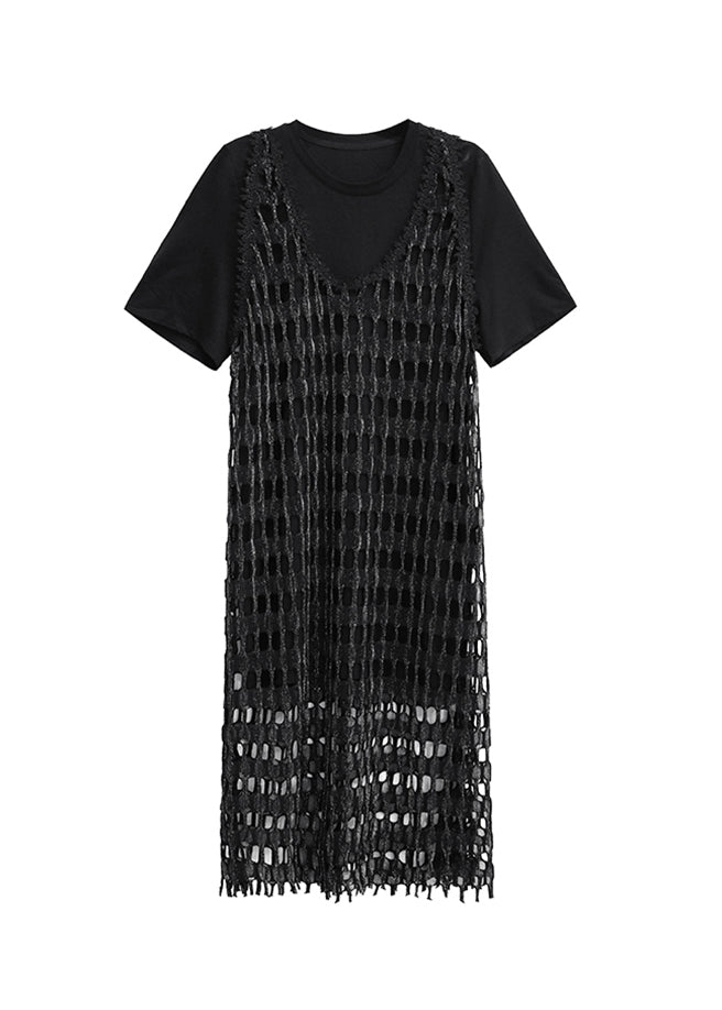 Black O Neck Cotton Two Piece Set Outfits Summer
