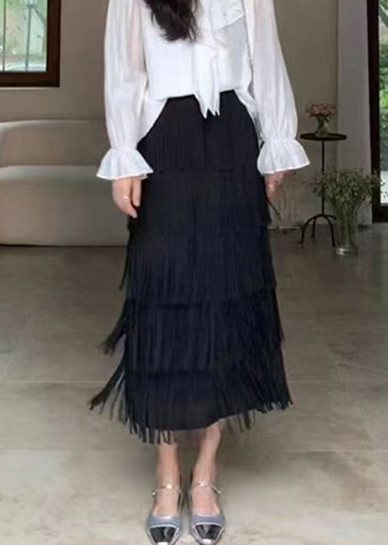 Apricot Tasseled Patchwork Cotton Skirts Summer
