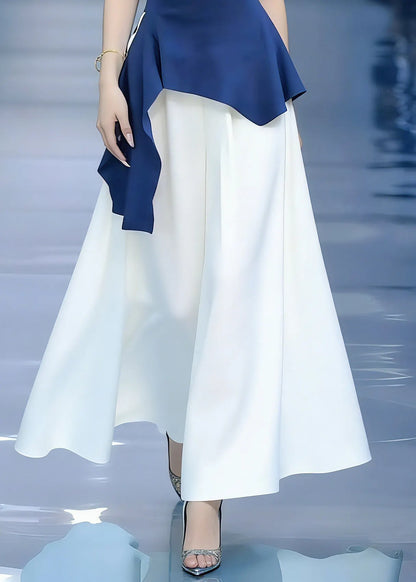 Modern Blue Asymmetrical Patchwork Top and Maxi Skirts Two Pieces Set Short Sleeve
