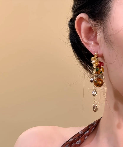 Stylish Brown Alloy Grape Cluster Tassel Drop Earrings
