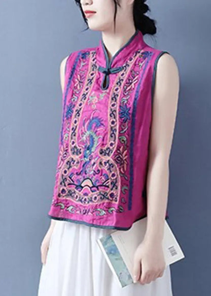 Art Light Blue Stand Collar Embroidered Waistcoat Summer