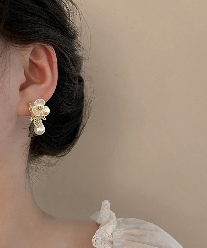 French Colorblock Acrylic Alloy Pearl Water Droplet Stud Earrings
