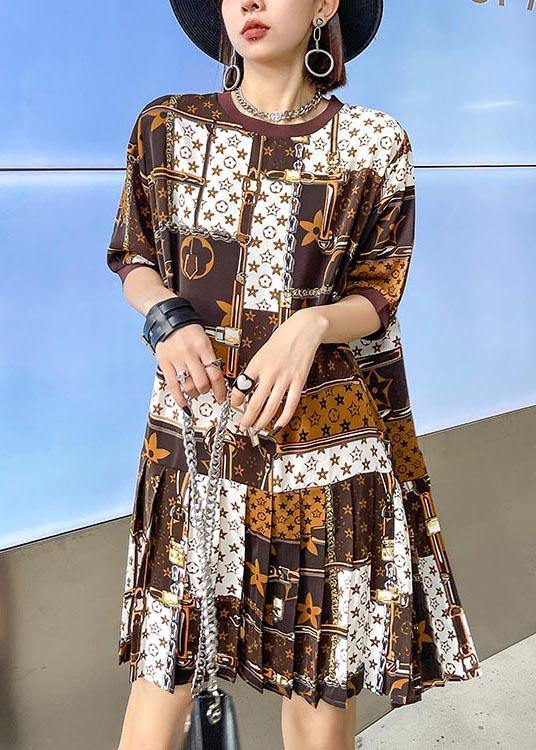 Fine Print O-neck Short Sleeve Vacation Dresses Summer