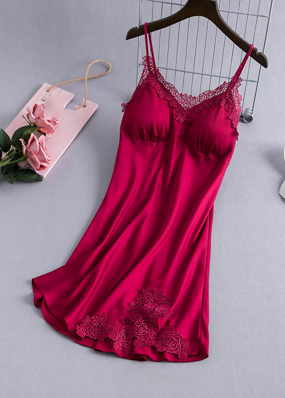 Pink V Neck Hollow Out Silk Mid Dress Summer