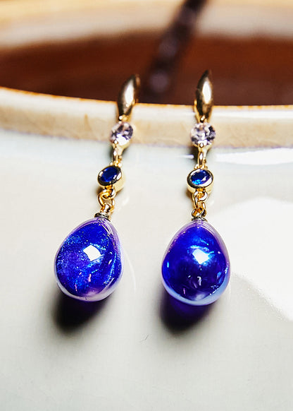Peacock Blue Water Droplet Gem Stone Drop Earrings