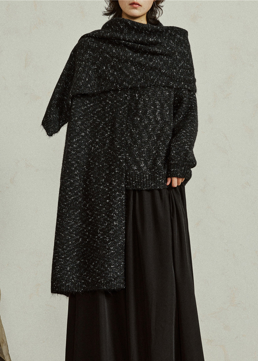 Diy Black Print Thick Woolen Scarf and Sweater Two-way Wear Fall