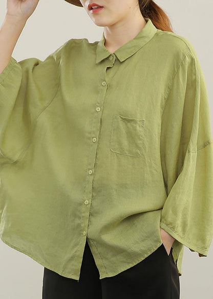 Boutique Orange Batwing Sleeve Peter Pan Collar Linen Blouse Tops Summer