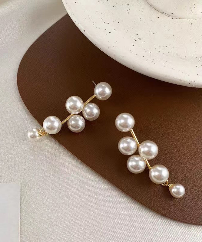 White Alloy Pearl Stud Earrings