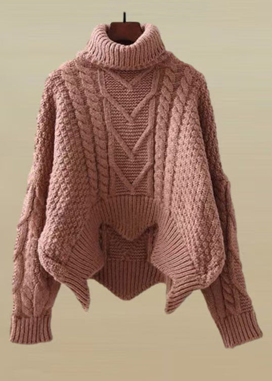 Skin Red Turtleneck Low High Design Knit Sweater Spring