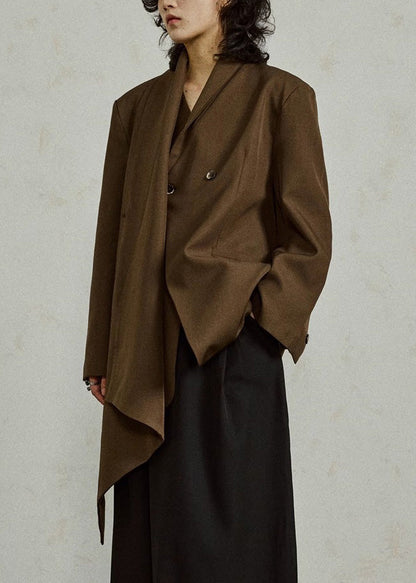 Brown Bow Pockets Patchwork Coats Fall