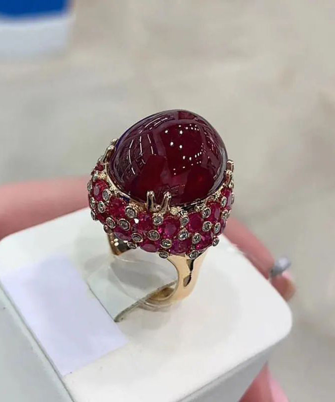 Purple Gold Plated 14k Rose Gold Inlaid Oval Ruby Rings