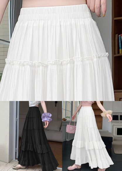 New White Wrinkled Patchwork Cotton a Line Skirts Summer