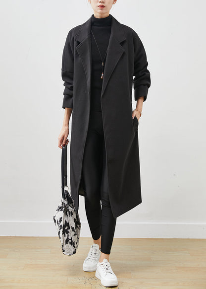 Black Peter Pan Collar Tie Waist Woolen Coats Spring