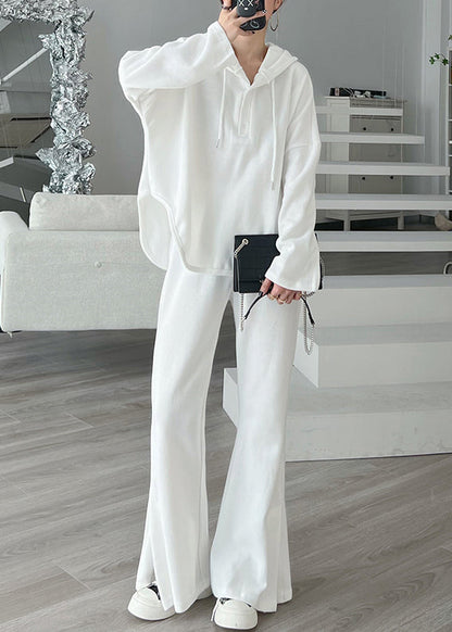 Grey Hooded Tops and Pants Cotton Sport Suit Two Pieces Set Spring