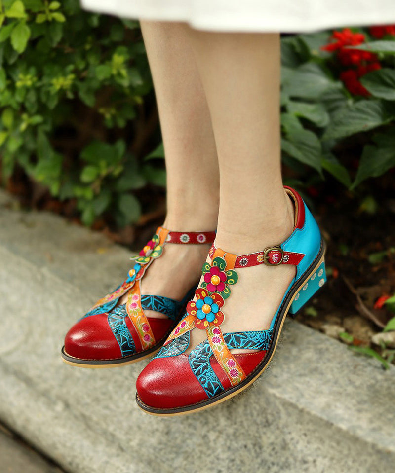 Colorblock Embossed High Heels Splicing Chunky High Heels