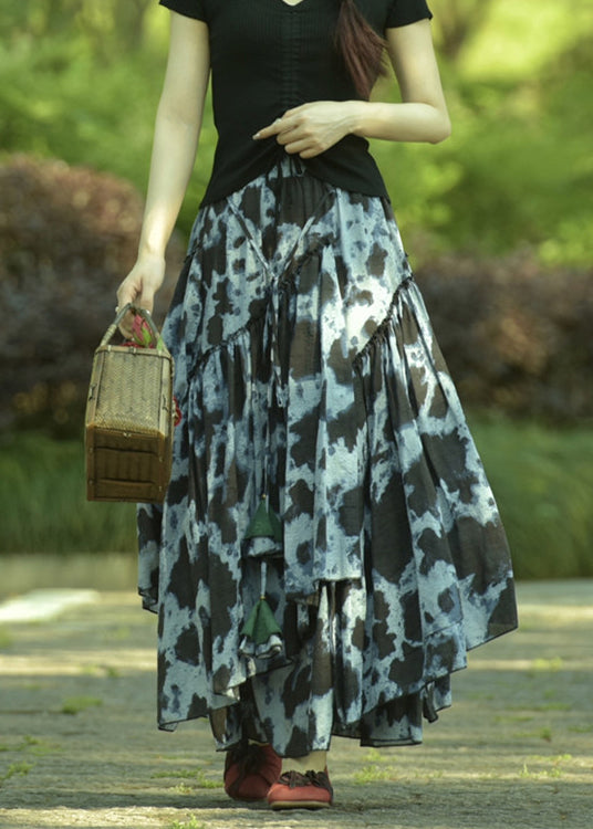 Tie Dye Exra Large Hem Lace Up Cotton Maxi Skirts Spring