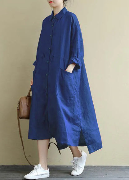 Black Bamboo Linen Shirt Dress Oversize Spring Maxi Dresses