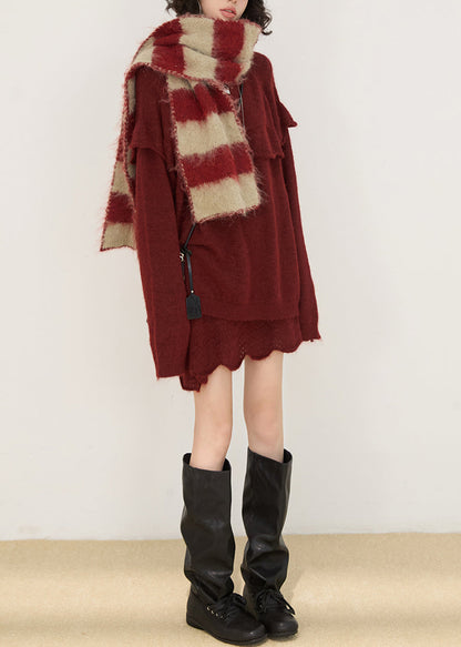 Grey Ruffled Patchwork Knit Pullover Winter