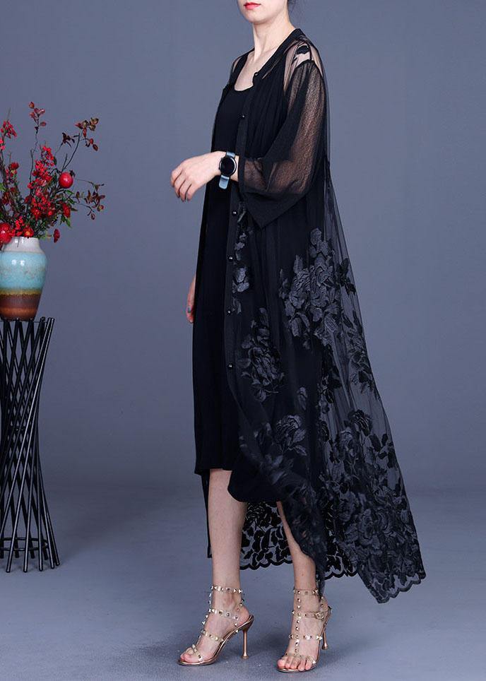 Purple Tulle Embroideried Cardigans Two Piece Set Clothing