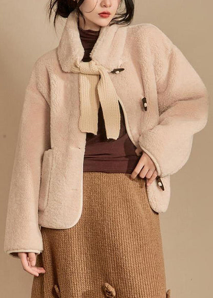 Beige Scarf Original Design Teddy Faux Fur Coats Winter