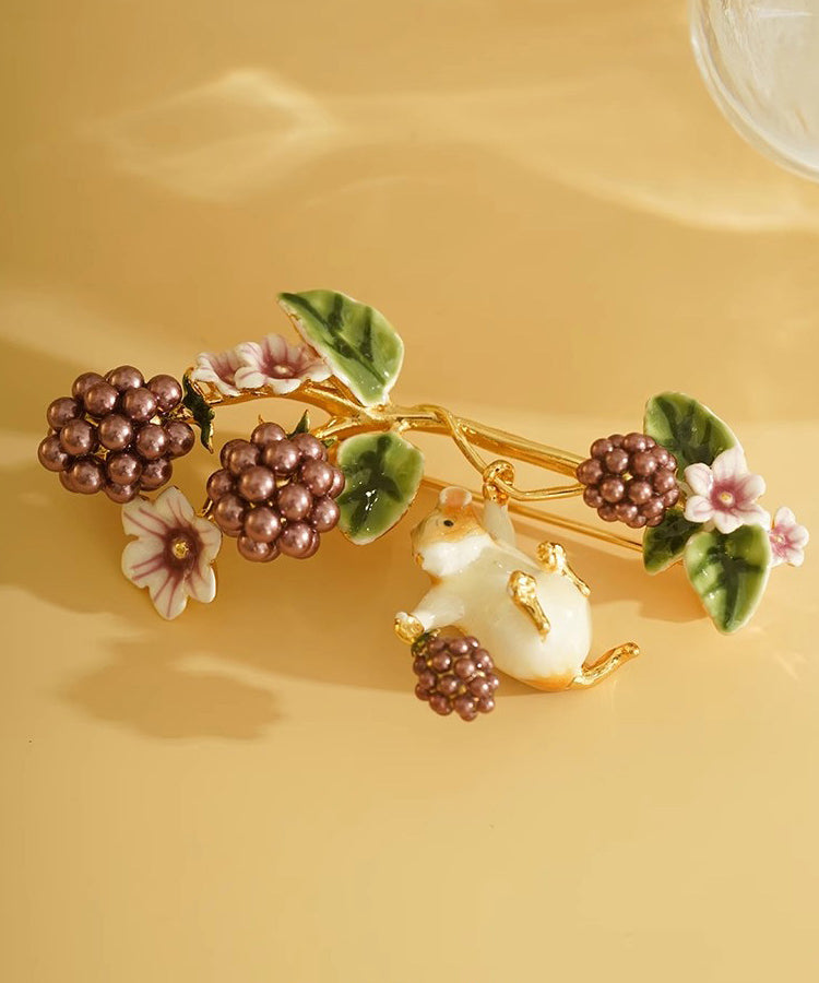 Purple Copper Enamel Grape Squirrel Brooches