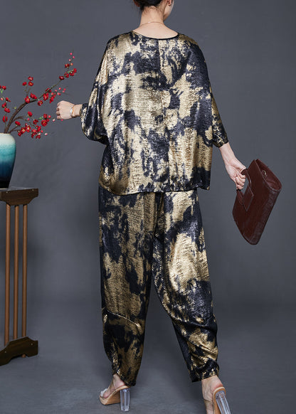 Boutique Golden Oversized Tie Dye Silk Two Pieces Set Batwing Sleeve