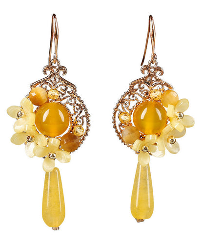 Unique Yellow Jade Sterling Silver Yellow Agate Drop Earrings