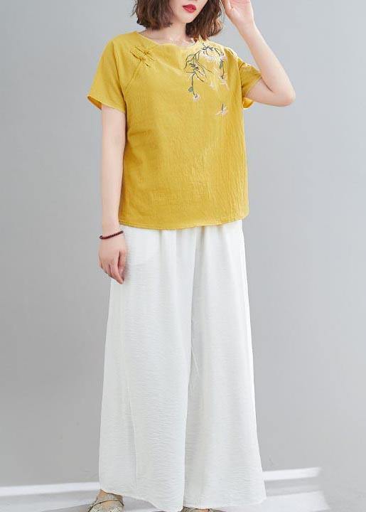 Diy Yellow Oriental Cotton Linen Summer Tops