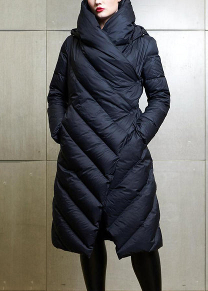 Wine Red Pockets Duck Down Coat Hooded Long Sleeve