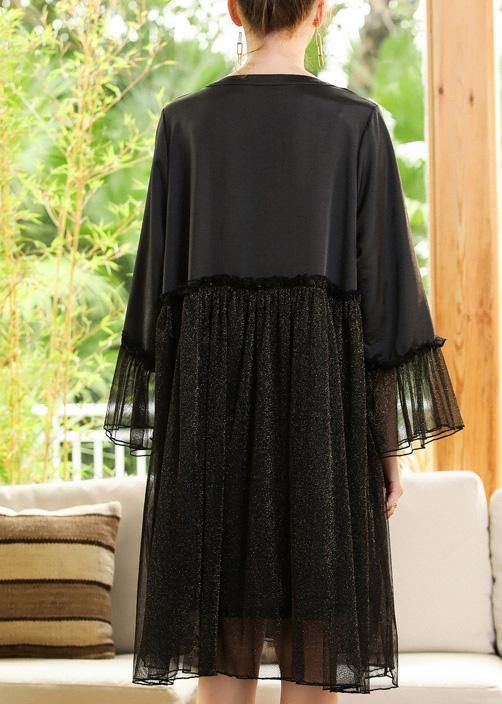 Black Flare Sleeve Chiffon Patchwork Summer Dress