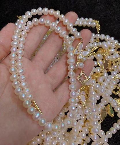 Original Design White Alloy Zircon Pearl Butterfly Pendant Necklace