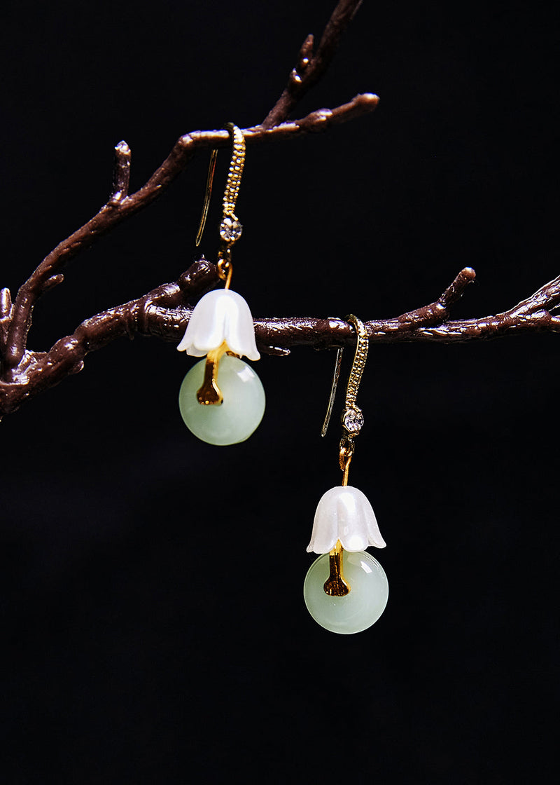 White Lily of the Valley Fine Jade Drop Earrings