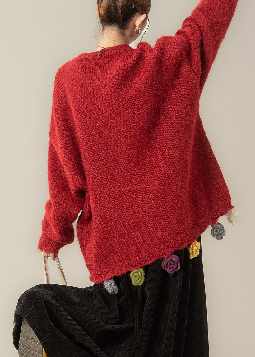 Loose Red O Neck Button Knit Coats Spring