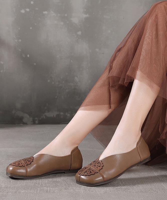 Khaki Flats Hollow Out Splicing Flat Shoes for