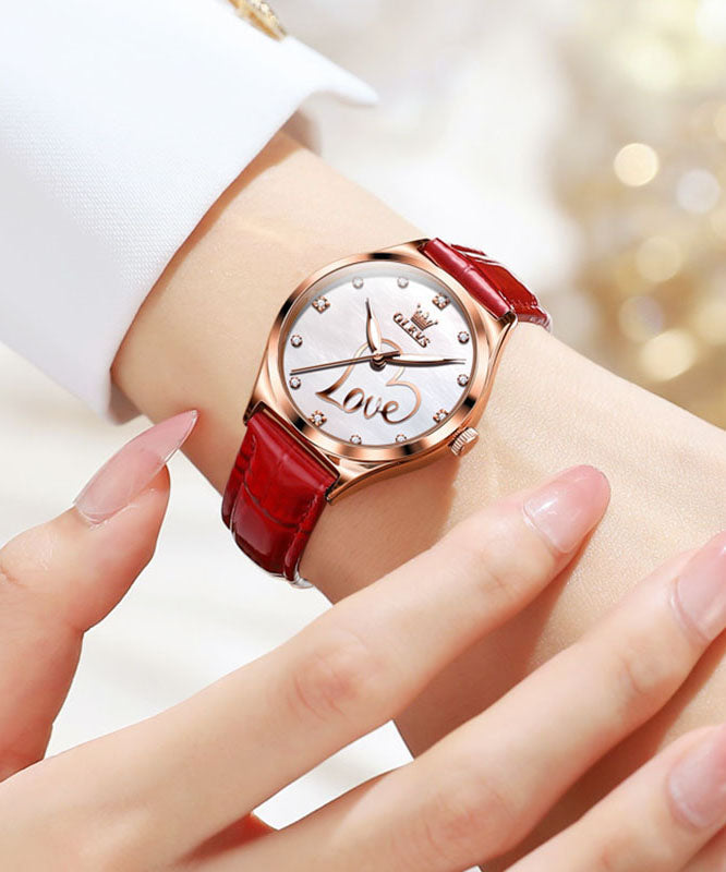 Green Leather Quartz Movement Waterproof Watches