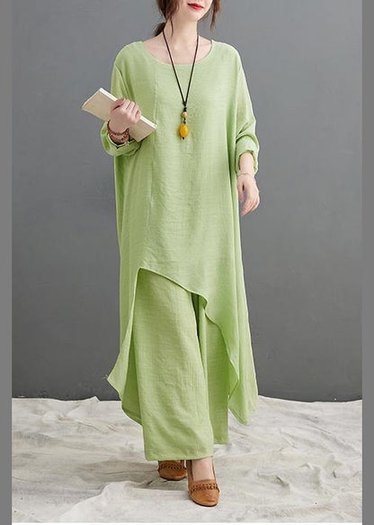 Green Suit Spring Long Top Wide Leg Pants Two Pieces