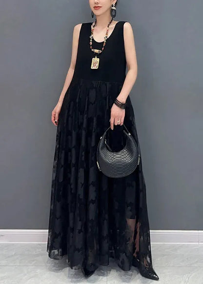 Black Ruffled Lace Up Patchwork Lace Two Piece Set Summer