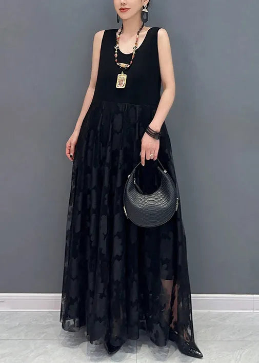 Black Ruffled Lace Up Patchwork Lace Two Piece Set Summer