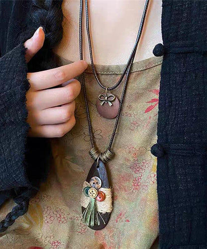 Coffee Weaving Water Drop Sweater Pendant Necklace