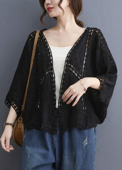 Black V Neck Cardigans Batwing Sleeve