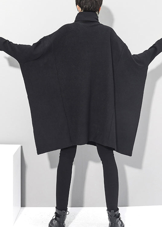 Black Turtleneck Knit Mid Dresses Batwing Sleeve Fall