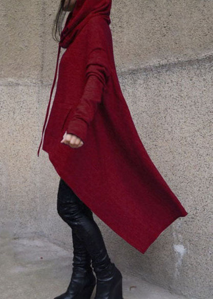 Mulberry Hooded Asymmetrical Cotton Pullover Spring