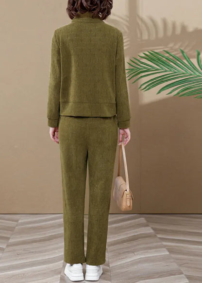 Ginger Stand Collar Coats and Wide Leg Pants Two Pieces Set Fall