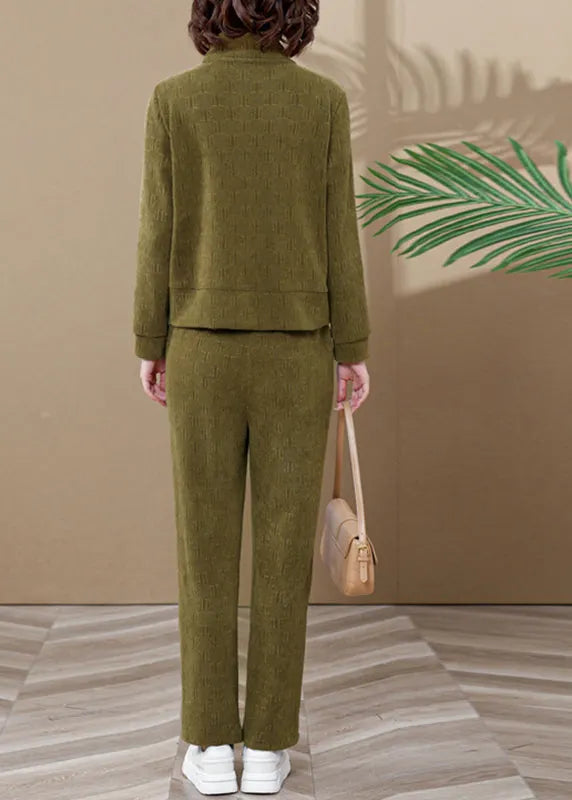 Ginger Stand Collar Coats and Wide Leg Pants Two Pieces Set Fall