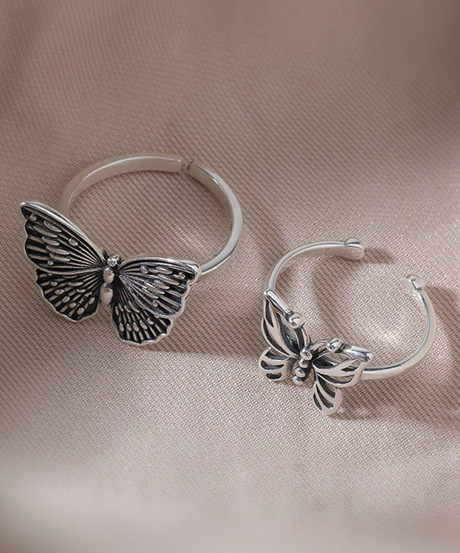 Skinny Silk Sterling Silver Butterfly Hollow Out Rings Two-piece Set