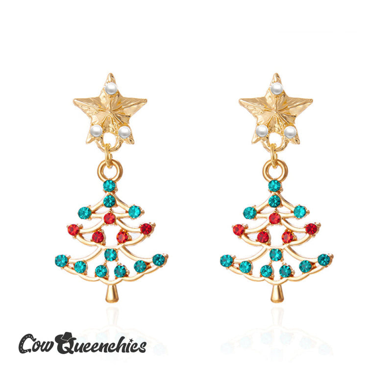 Sparkling Colourful Christmas Tree Earrings