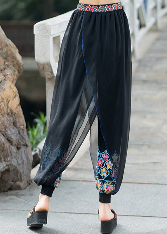 Black Embroideried Tulle Patchwork Lantern Pants Summer