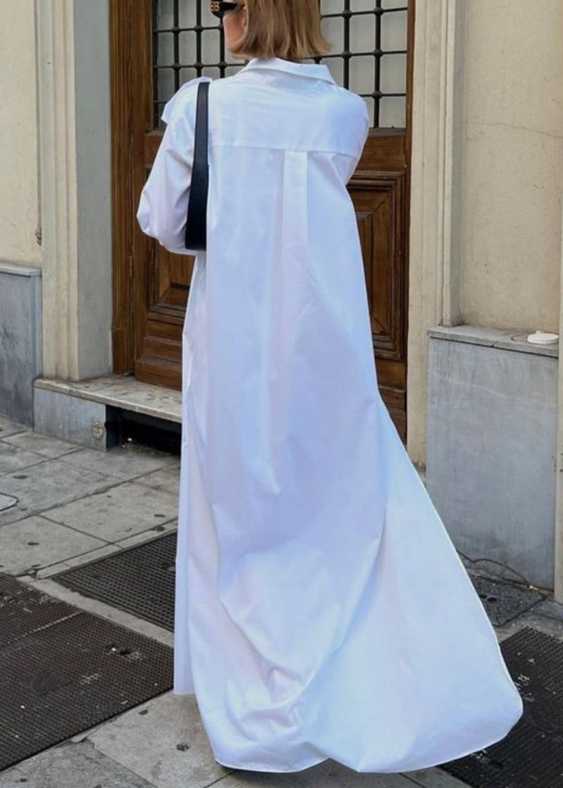 White Peter Pan Collar Button Cotton Maxi Dress Fall